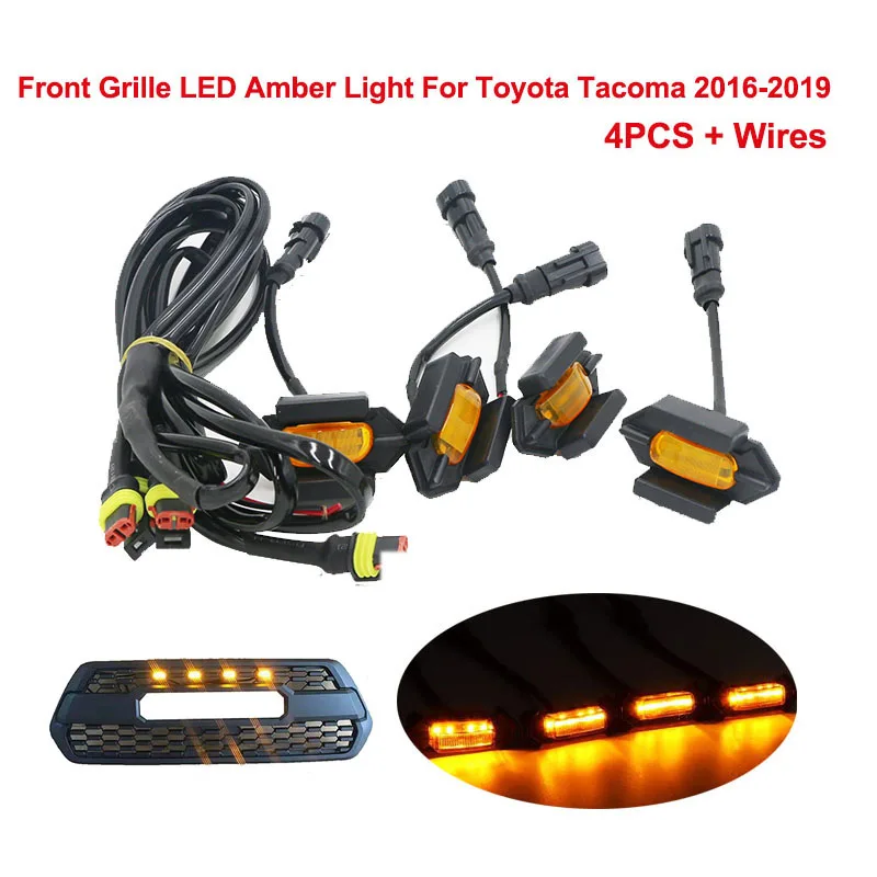 

4pcs Front Bumper Hood Grill Grille LED Light Lamp For Toyota Tacoma PT228-35170 2016 2017 2018 2019