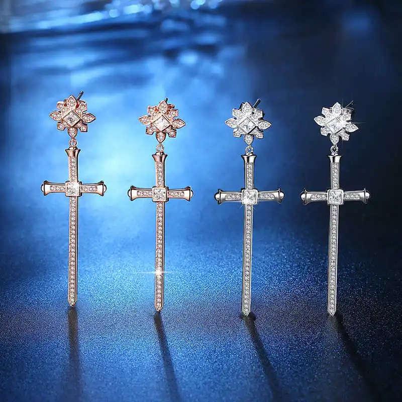 

HPXmas Boutique Alloy Plated White Gold Earrings Cross Crystal Stud Earrings Women Wedding Jewelry Gifts
