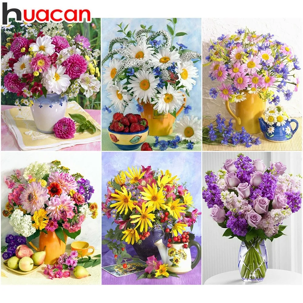 

HUACAN Diamond Mosaic Flower Diamond Painting Daisy Full Square 5D Diy Diamond Embroidery Sale Rhinestone Gift Home Decoration