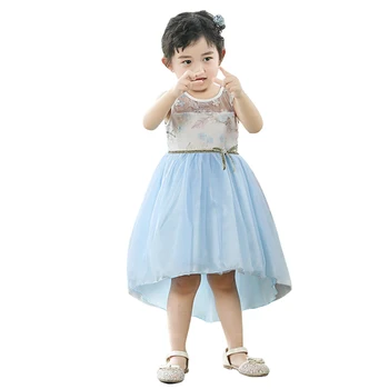 

3- 10 yrs baby girls lace chiffon fishtail dress summer irregular long-dress 3d flower evening gown sleeveless frocks 2019