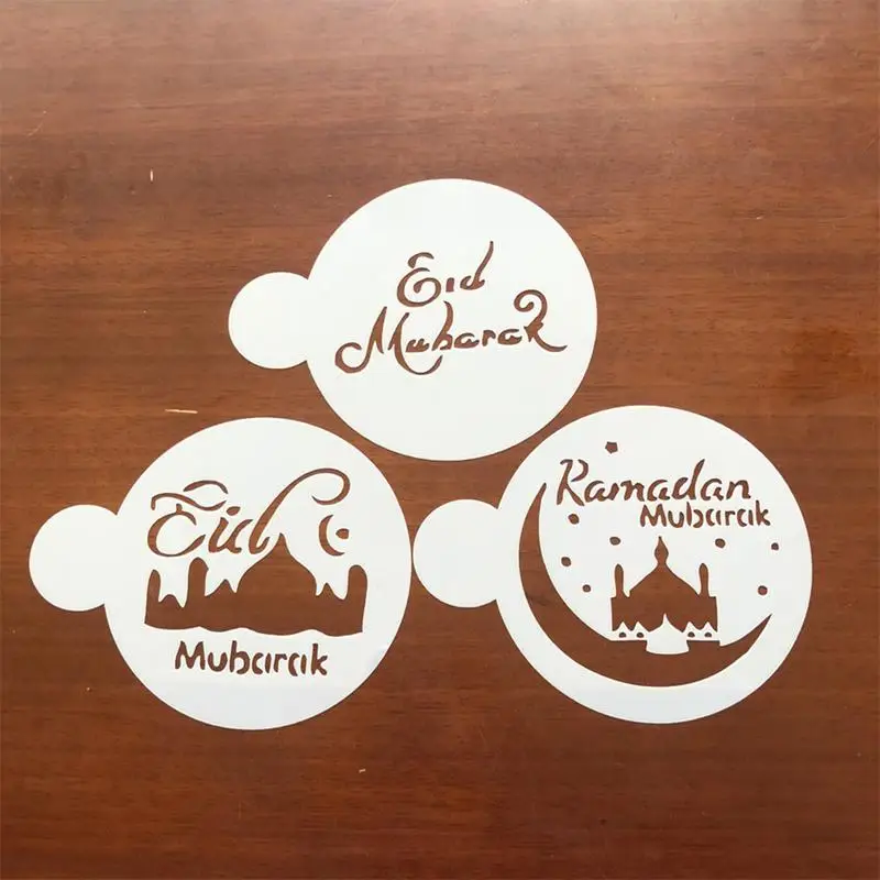 3pcs/set Muslim Eid Mubarak Ramadan Cake Stencil Asymmetrical Shape Coffee Art Stencils Baking Cake Decoration Spray Pattern