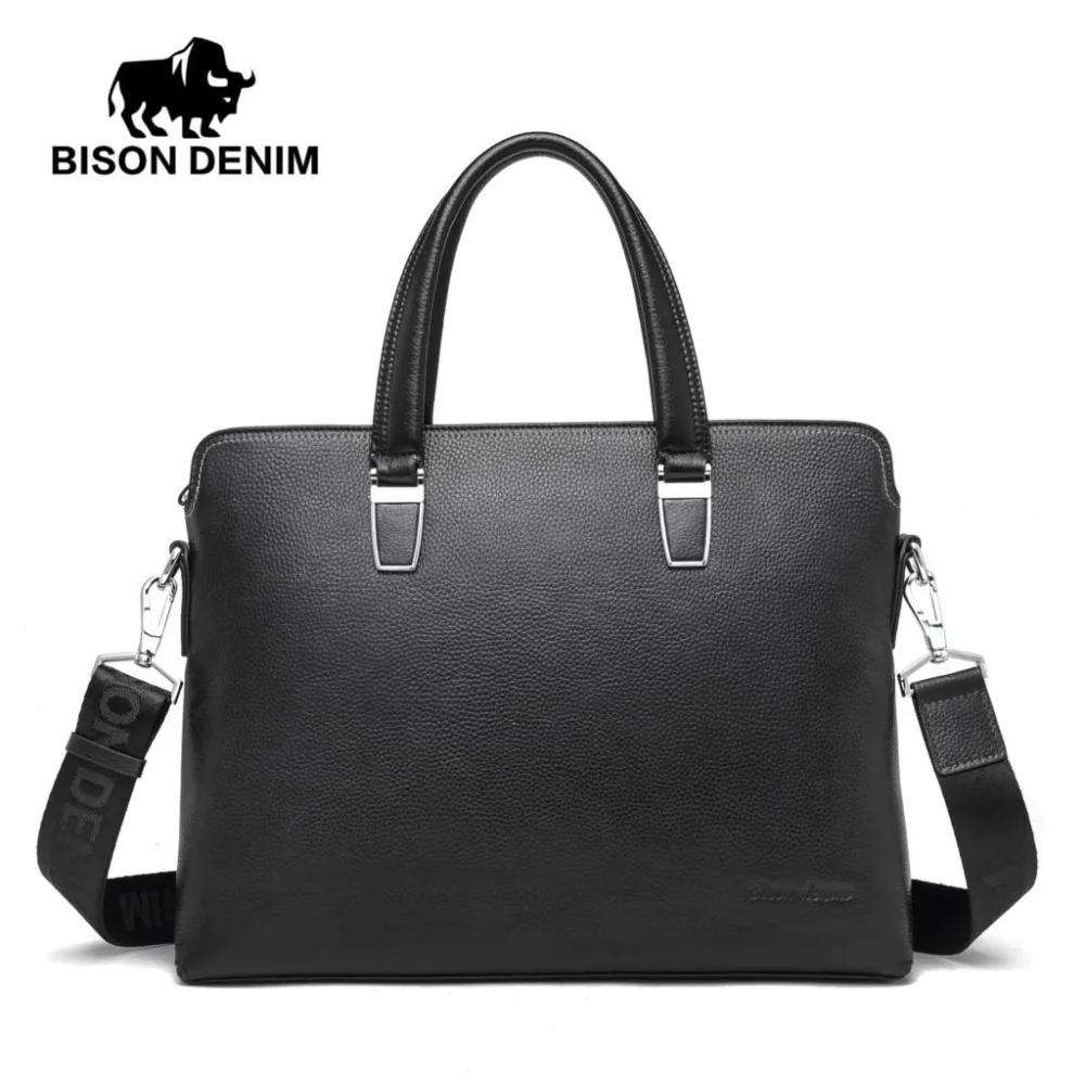 

BISON DENIM Brand Handbag Men Shoulder Bags Genuine Leather Men's Briefcase Cowhide Business Casual Messenger Bag Free Ship