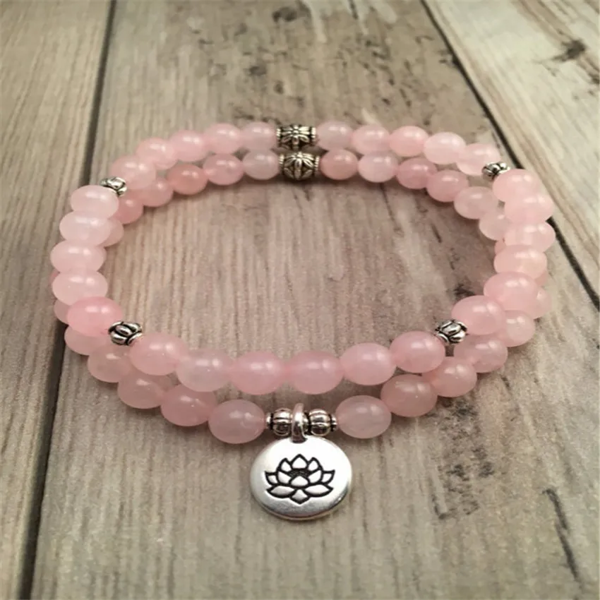 Браслет из натуральной розы 8 мм браслет кварца с надписью Healing mala Lucky для йоги