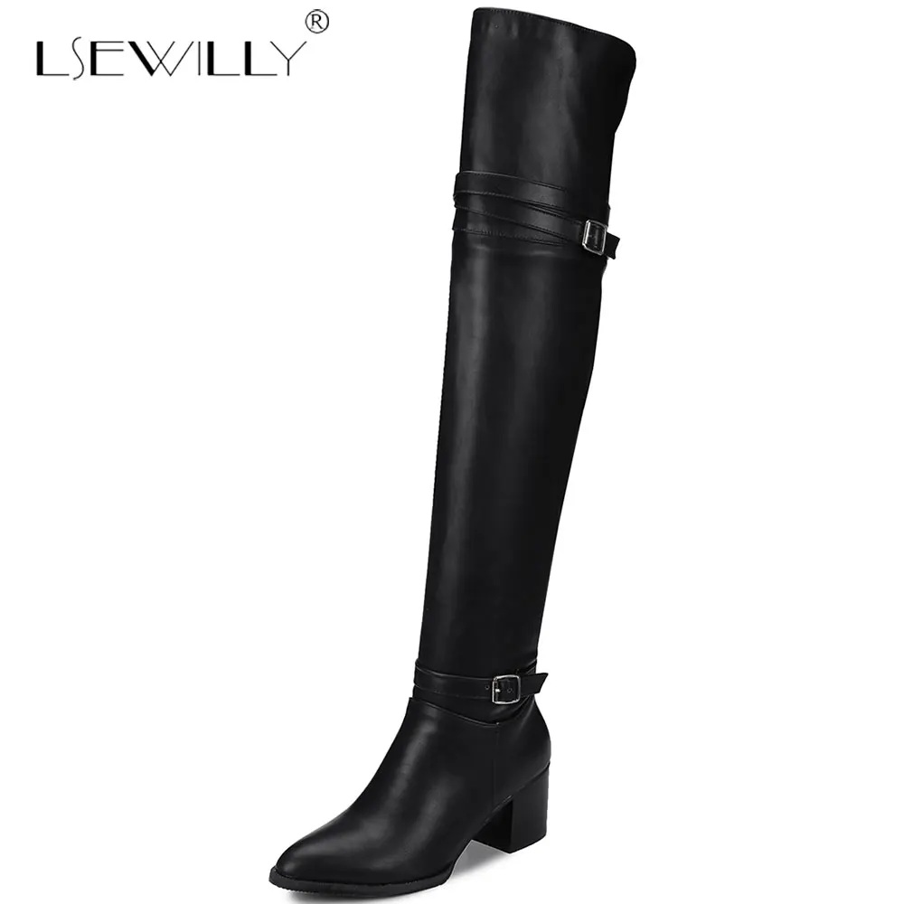 

Lsewilly New 2018 Black Thigh High Boots Women Winter Shoes Autumn Over The Knee Boots Soft Leather Ladies Party Shoes Big Size