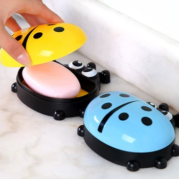 

Soap Box Soap Holder Sponge Box Plastic Holder Storage Rack Drain Sink Cartoon Ladybug Shape Bathroom Accessories Bathroom