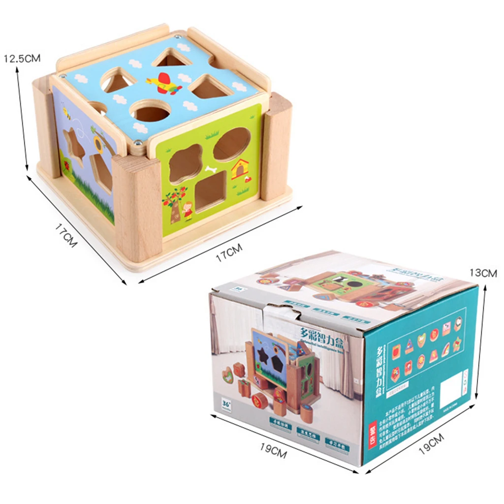  Wooden Shape Sorting Box - Baby Geometric Building Block & Teaching Clock Toys Early Geometric Shap - 32957206685