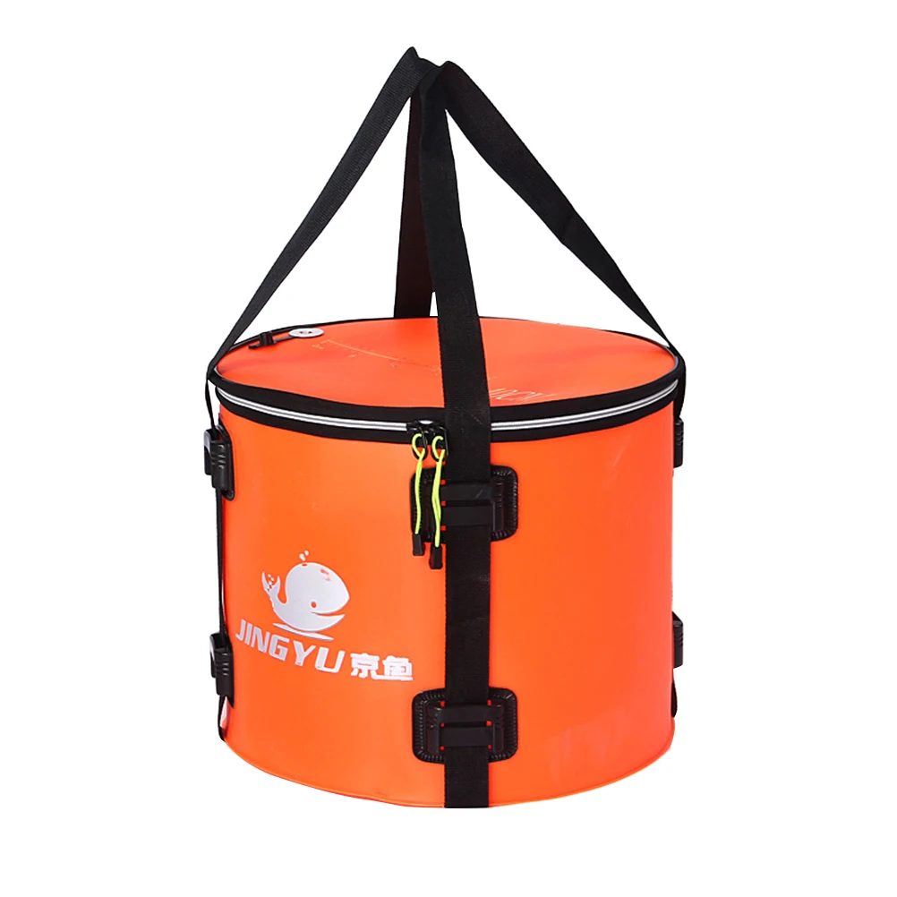 

4 styles Folding Waterproof Fishing Bucket Fishing Bag Fish Protection Barrel Portable Round Eva Fish Bag (Orange&Blue Color)