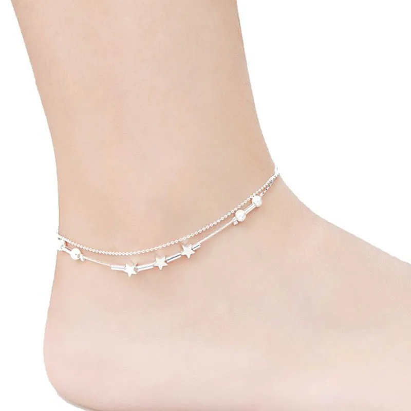 

4 Styles 1PC Cute Simple Silvery Star Anklets Korean Free Shipping Allergy Free Exquisite Adjustable High Quality Hot Sale 2018