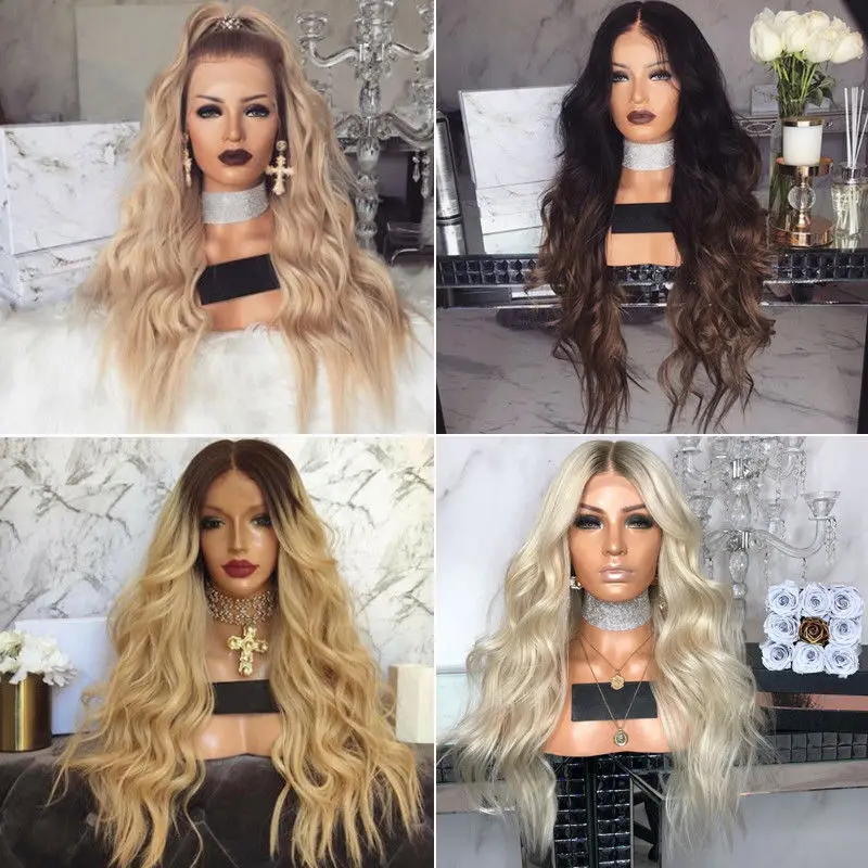

Fashion Synthetic Hair 28'' Long Full Wavy Blonde Wig Fashion Heat Resistant Synthetic Wigs Women Holiday DIY Decorations
