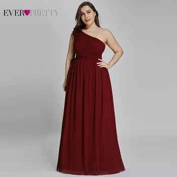 

Plus Size Burgundy Chiffon Bridesmaid Dresses Long Ever Pretty EP08237 A-Line Sleeveless Elegant Formal Wedding Guest Gowns 2020