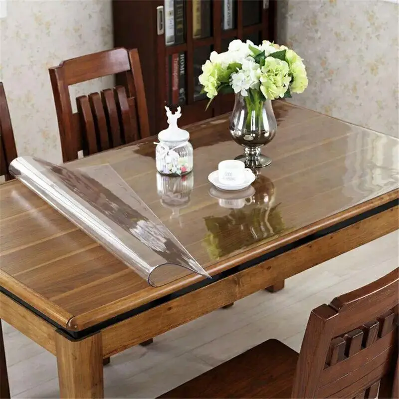 DIY thick transparent table cloth kitchen table cover waterproof oil cloth soft glass tablecloth ship by roll home textile #EO