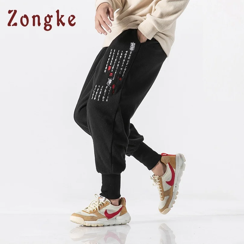 Zongke/шерстяные шаровары с вышивкой китайских персонажей, мужские спортивные штаны, мужские повседневные штаны, мужские уличные штаны в стиле хип-хоп, весна