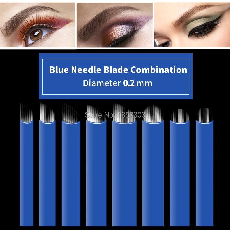 

50pcs Blue 0.20mm Microblading Needles for Tattoo Lamina Tebori 7 9 11 12 14 Flex Blades U Shape Permanent Makeup Needle Blade