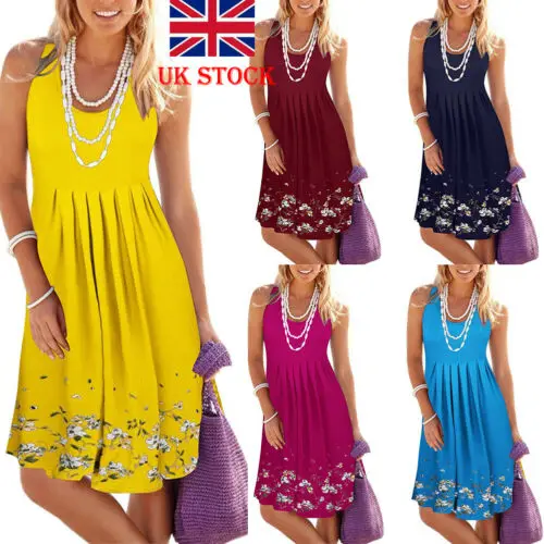 

Women's Floral Bodycon Sleeveless Empire Evening Party Casual Short Dress