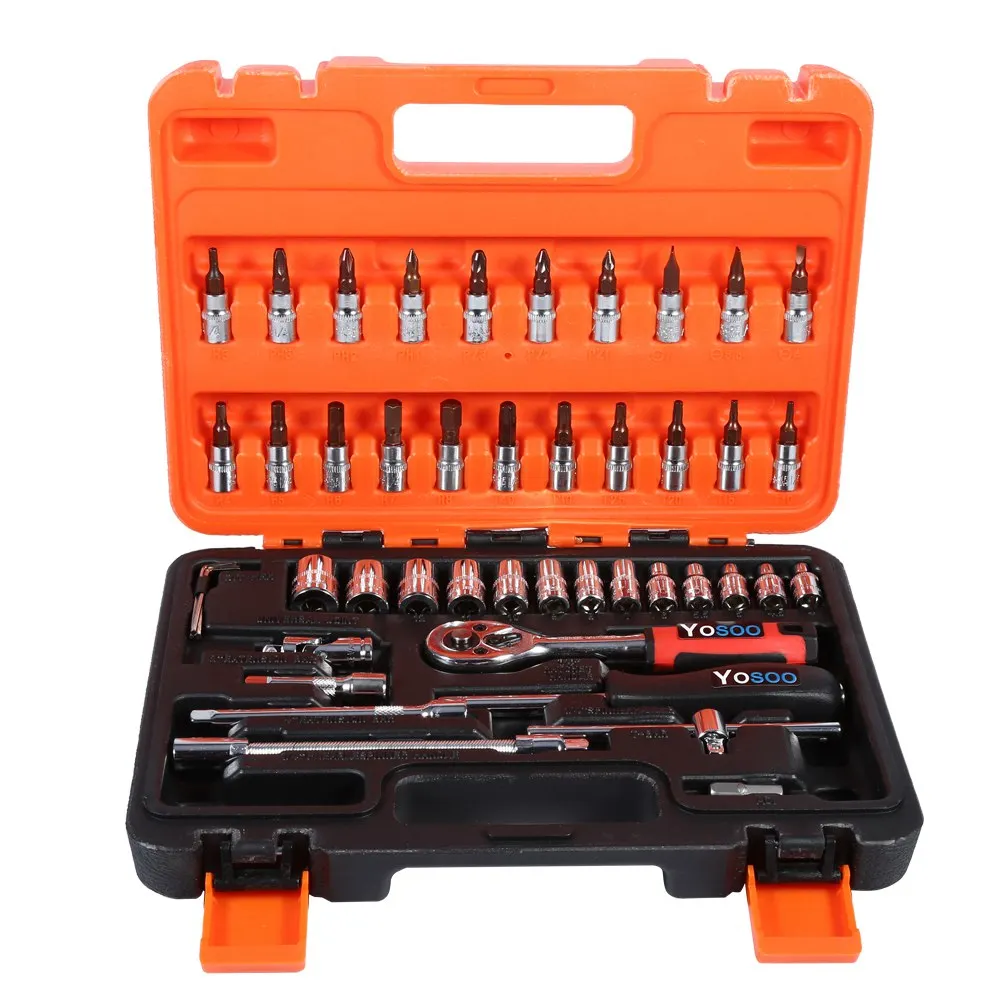 

46pcs Socket Spanner Wrench Set 1/4" Drive Metric Extension Bar with Box High Quality