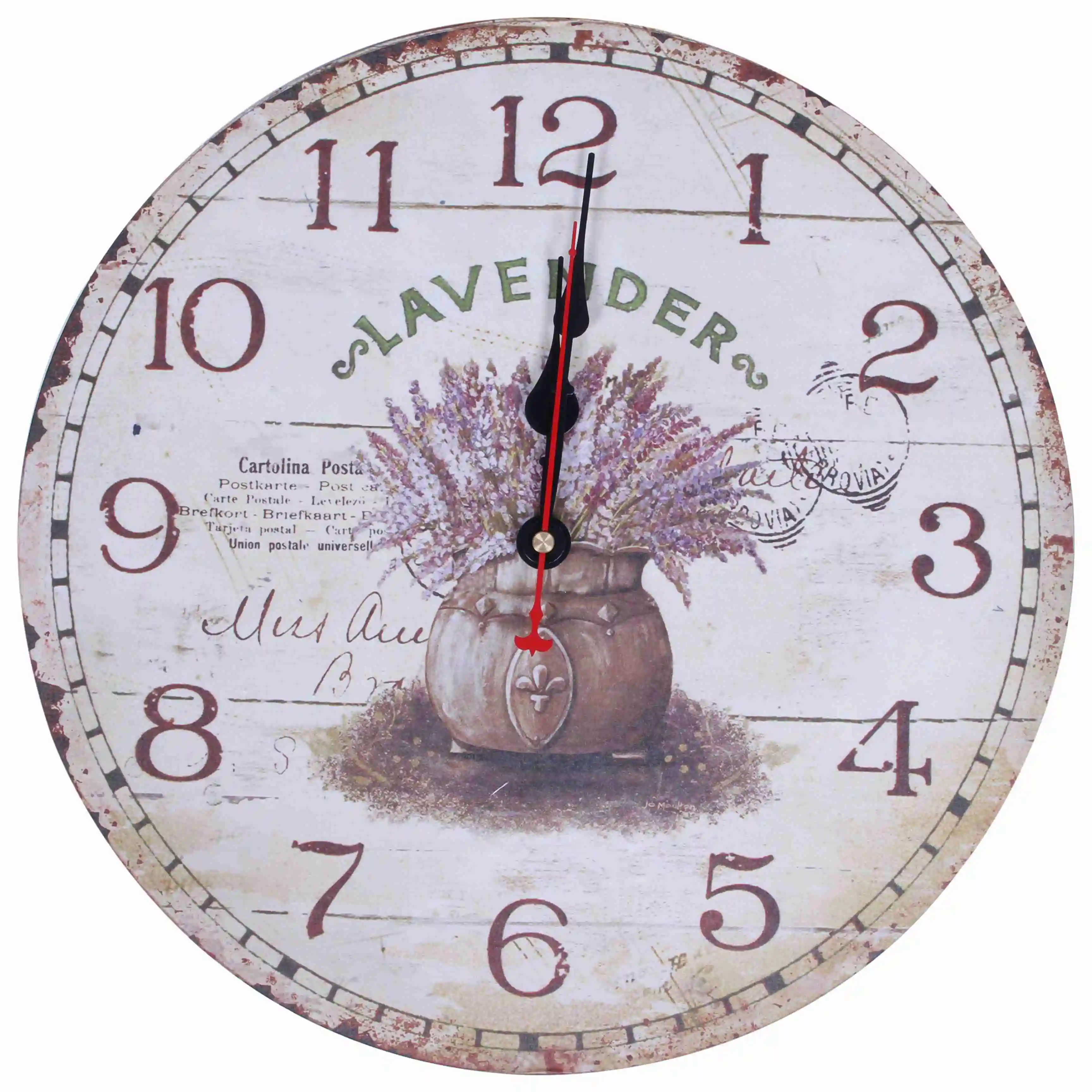 

Vintage Antique Style 34cm Wall Clock Home Bedroom Kitchen Quartz (Pattern:lavender+pot)