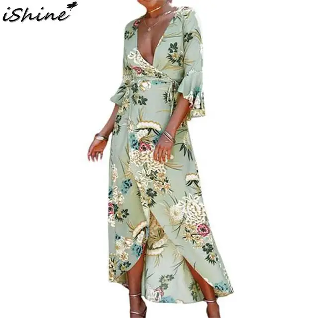 Ishine Women S Floral Print Rayon Dress Sexy V Neck Waist