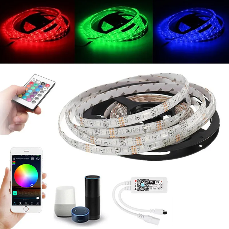 

CLAITE 5M SMD 5050 Waterproof RGB LED Strip Light+WiFi Controller Works With Alexa+24Keys Remote Control DC12V