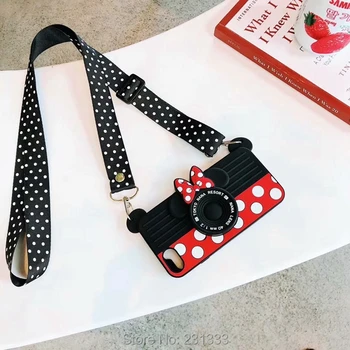 

C-ku For Iphone X XS MAX XR 8 7 PLUS 7PLUS I7 6 6S 3D Minnie Camera Soft Silicone Case Lanyard Cartoon Skin Cover Luxury 50pcs