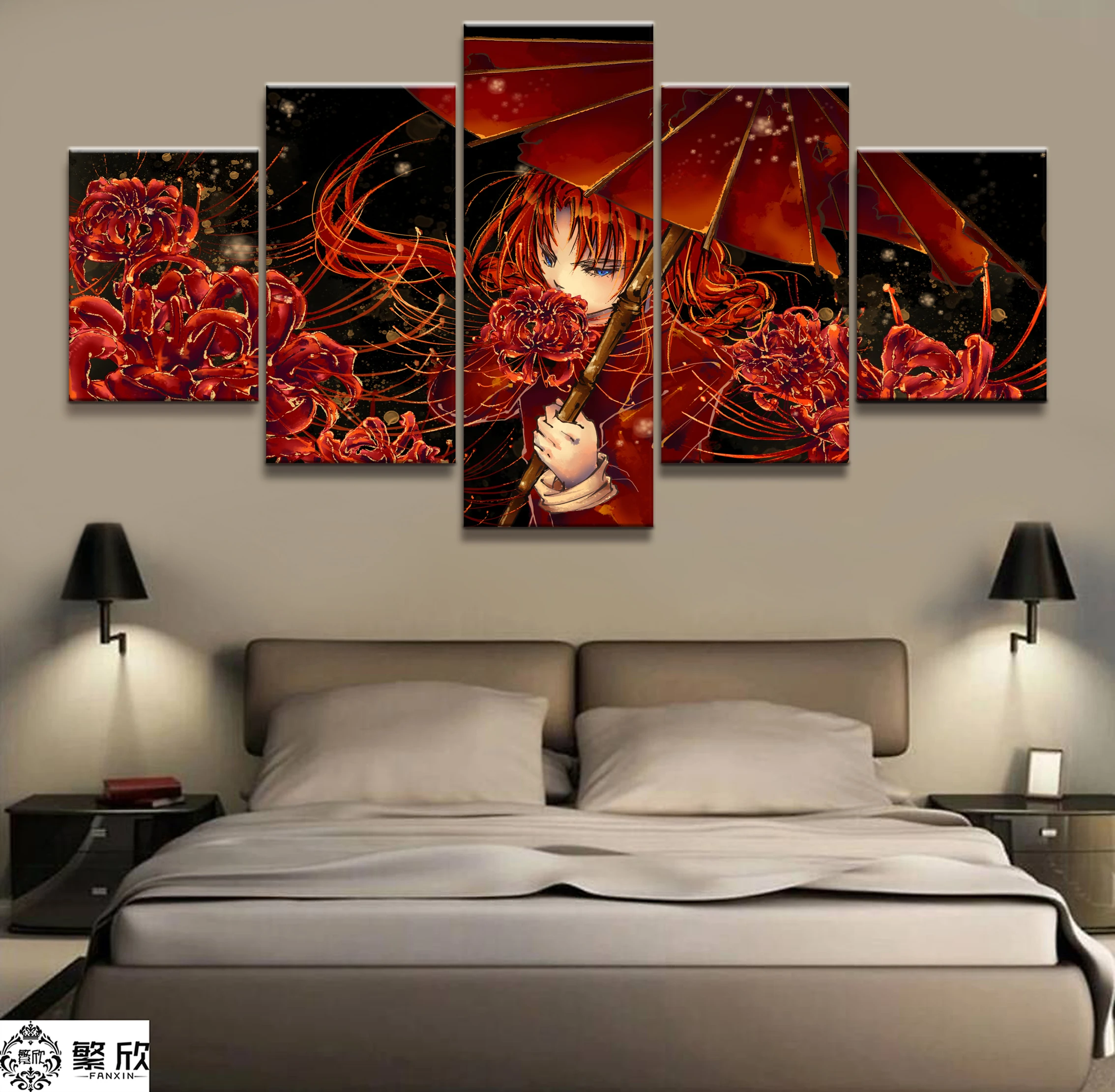 

Home Decor Modular Canvas Painting Picture 5 Piece GINTAMA Kagura Character Animation Poster Wall For Home Canvas Wholesale