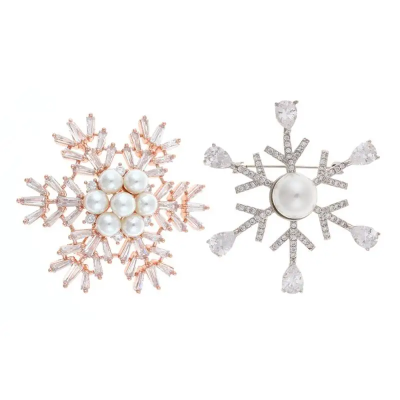 

Fashion Brooch Pin Snowflake Brooch Rhinestones Pearl Pin Badge Costume Jewelry Gift Winter Snow Theme Christmas Brooches