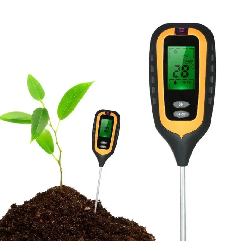 

4 in 1 LCD Temperature Moisture Sunlight PH Soil Meter Garden Soil Tester Digital Analyzer Test Detector Hydroponic Measure Tool