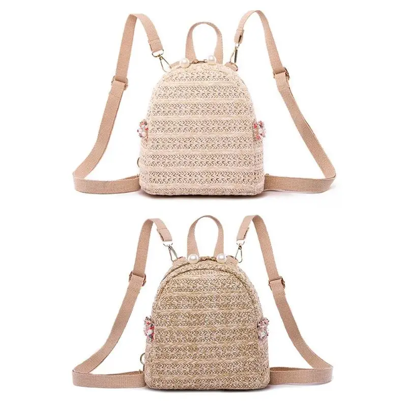 

Fashion Straw Pearl Backpack Women Girls Travel Casual Shoulder Schoolbags