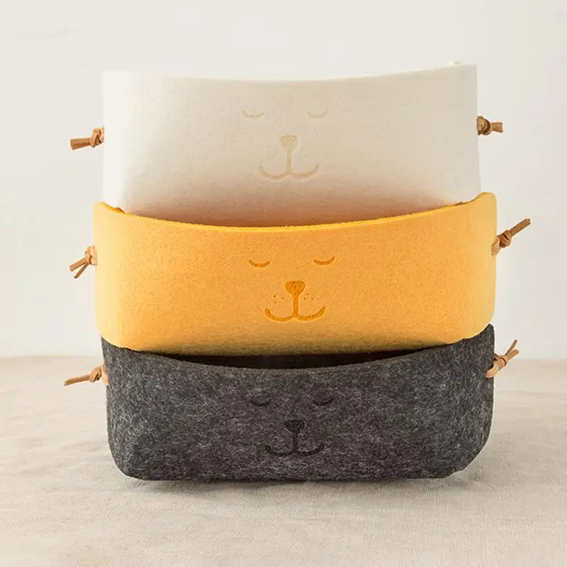 

Felt Smile Bear Storage Box Desktop Pouch Home Office Organizer Basket Box Coin Stationery Storage Bag Basket