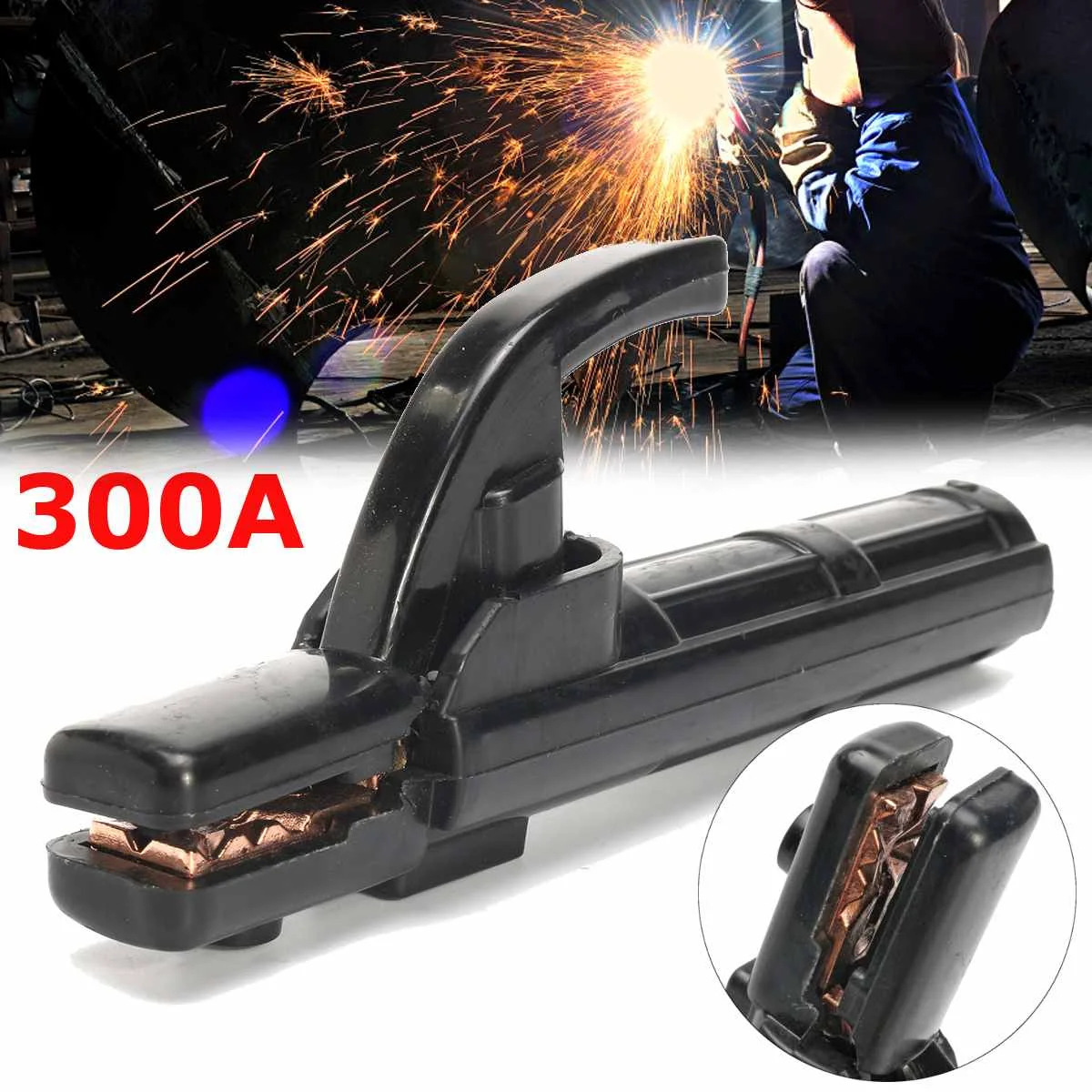 

300A Electrode Holder Stick Welding Rod Copper Cable Welding Clamps Stinger Clamp Tool Heat Resistant Black Electrode Holder