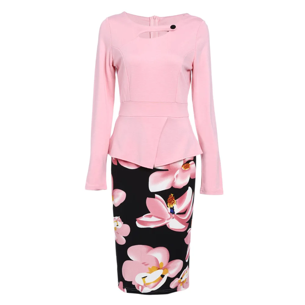 

ZAFUL On Slae Faux Two Piece Sheath Business Office Dress Plus Size Women Flower Bodycon Pencil Work Dress Party Vestidos