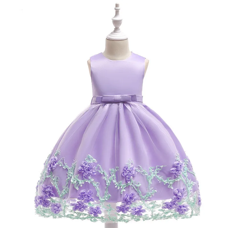

2018 Summer 3-8 Years Old Girls Dress Kids Cotton Sleeveless Soild Color Embroidered Flower Wedding Tutu Dress