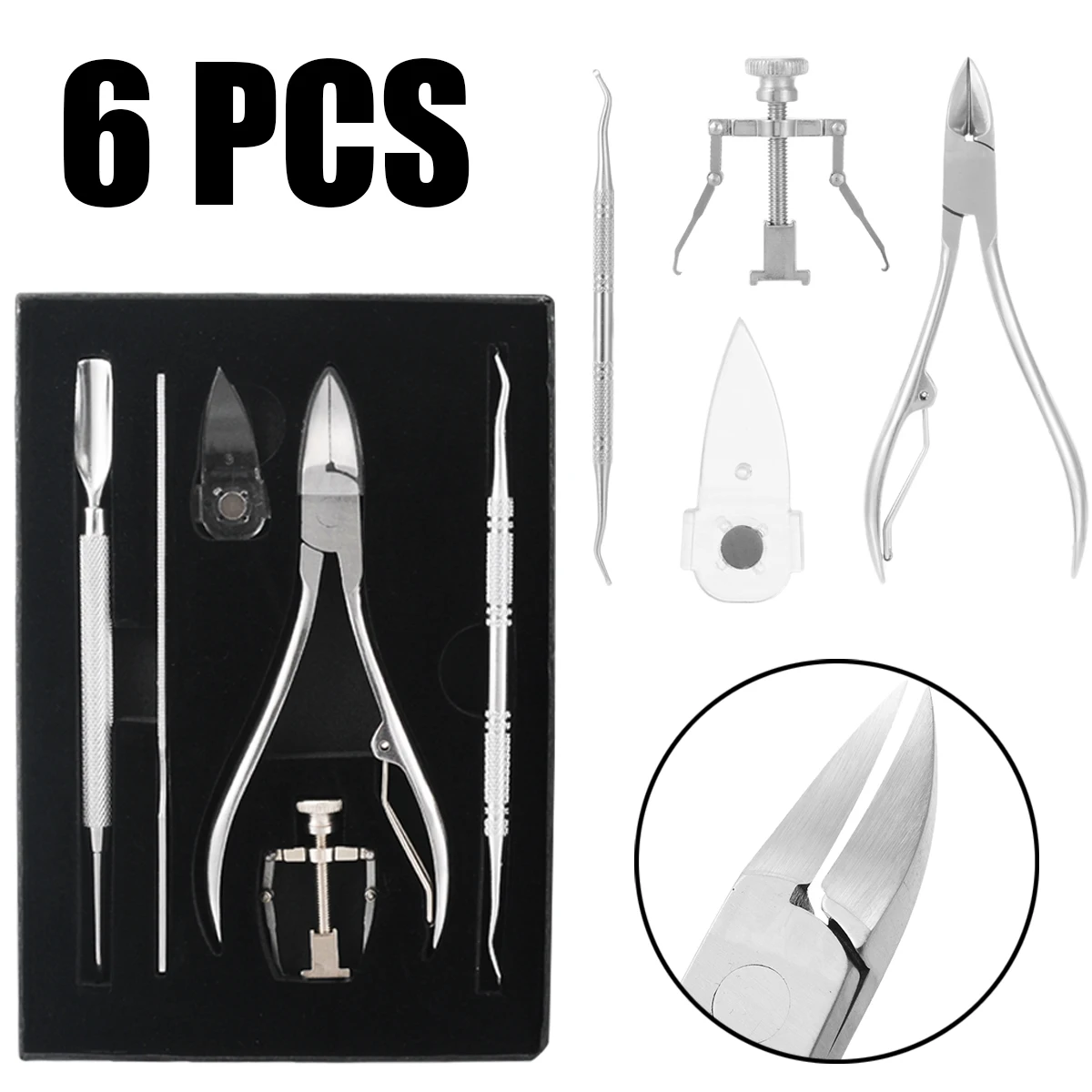 

Shellhard 6pcs Stainless Steel Ingrown Toenails Pedicure Tool Kit Nail Hook Paronychia Podiatry Corrector Foot Care Tool