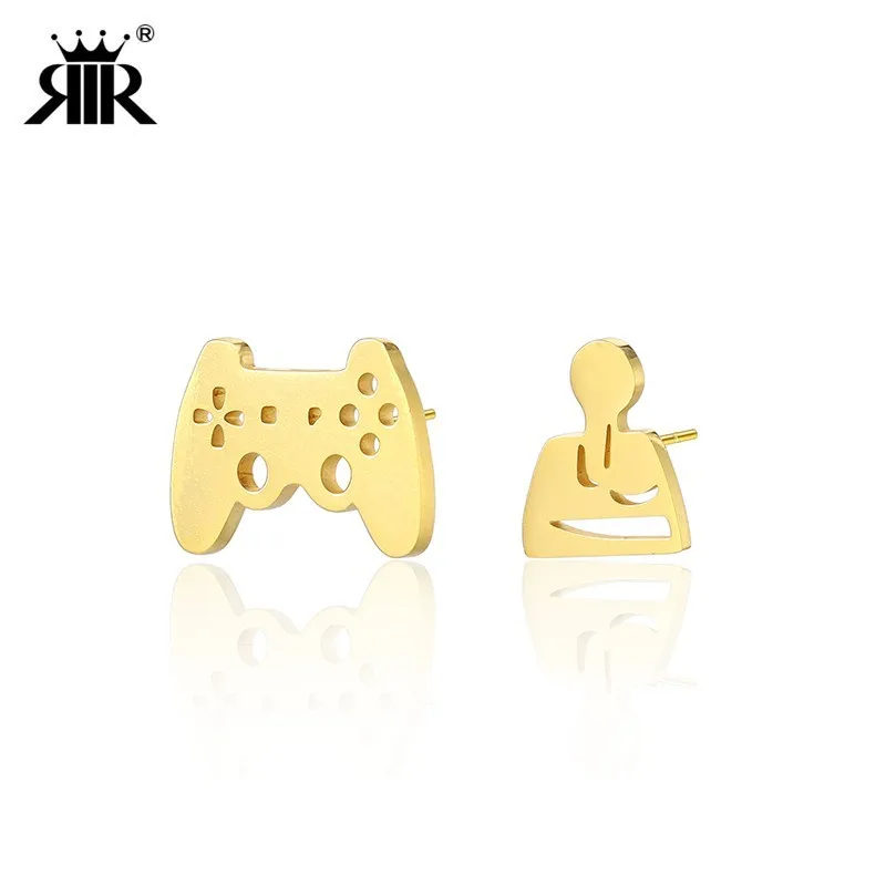 

RIR Stainless Steel Gold Joystick Stud Earrings Jewelry Gamer Controller Earrings For Game Player