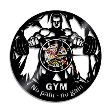 

1Piece No Pain No Gain Gym Sport Wall Clock Sport Vinyl Record Clock Watch Fitness Bodaybuilding LED Backlight Modern Hoem Decor