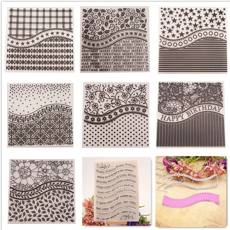 

Square Design Wave Decorated Plastic Embossing Folder Clear Stamps For Scrapbooking Paper Card Making DIY Photo Album Gift Box