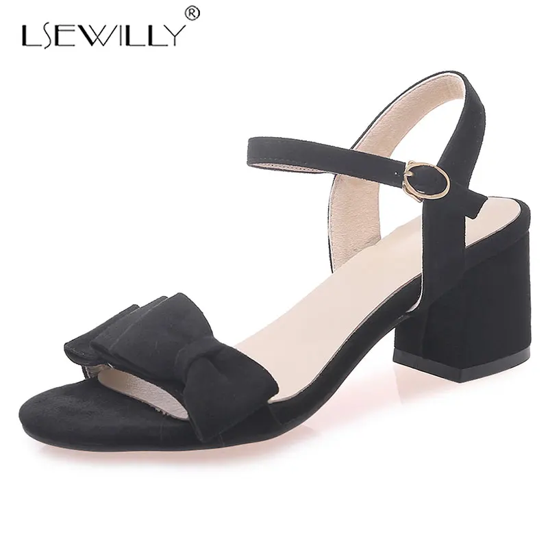 

Lsewilly New Summer Chunky Square Heels Buckle Strap Bowtie Sandals Women Black Pink Block Heels Open Toe Sandals Woman E942