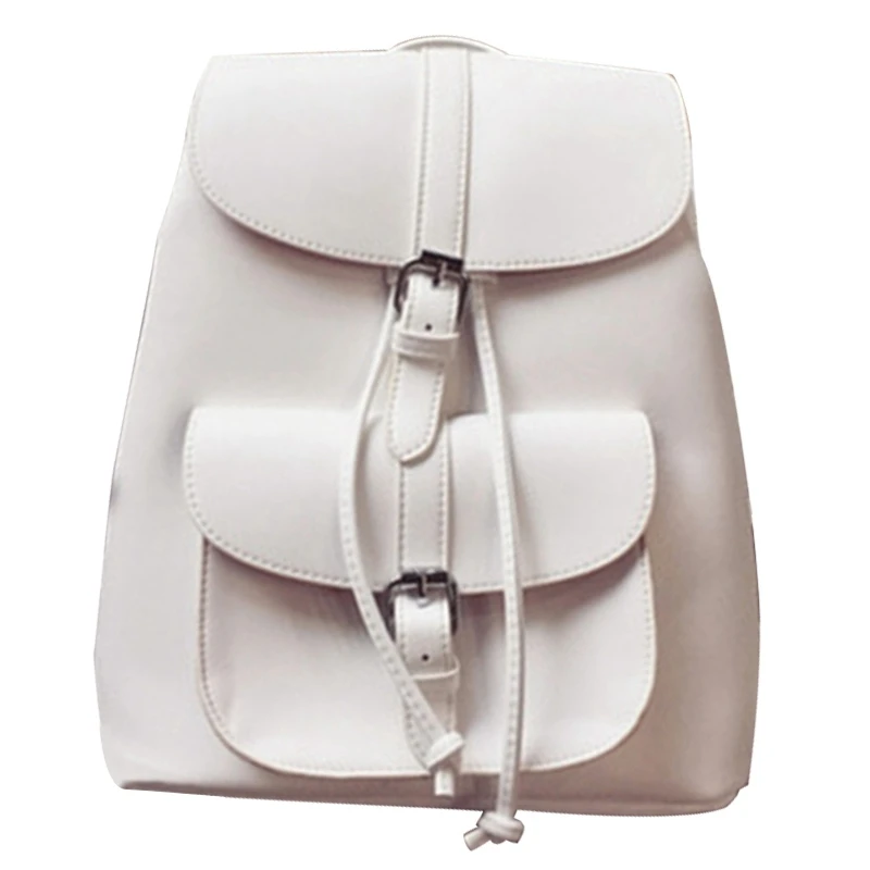 

MYTL Fashionable Women's Pull-Rope Pu Leather Backpack Belt Decoration Schoolbag Student Shoulder Bag(White)