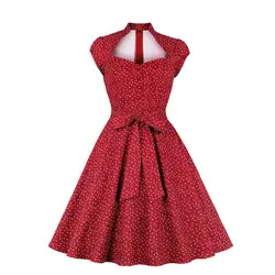 Летние милые красные элегантные вечерние ретро качели рокабилли для женщин платья для офисные женские туфли большой размеры цветочный п