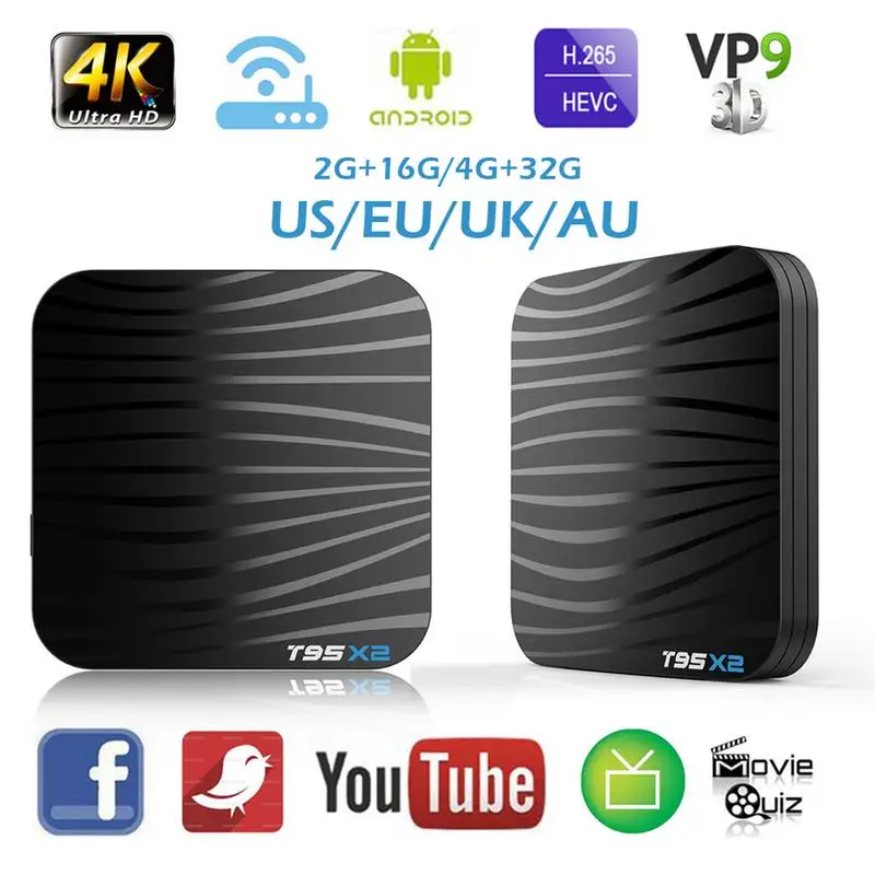 

T95X2 S905X2 Quadcore Cortex-A53 2G+16GB/4G+32GB Android 8.1 Digital Display Network Player Set Top Box Smart TV Box