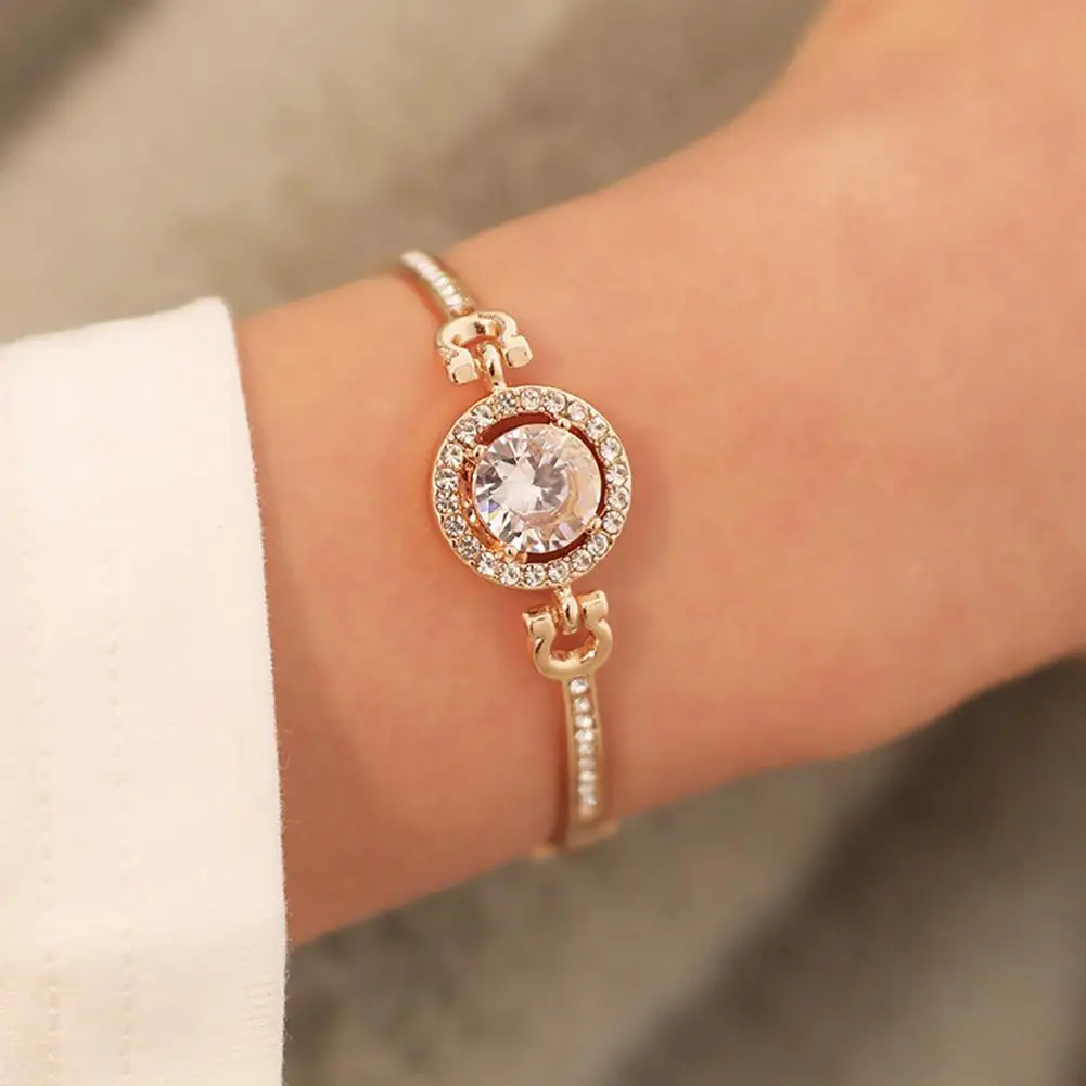

XIUFEN New Women Bangles Silver Gold Color Simple Elegant Shinning Rhinestone Bracelet Female Jewelry