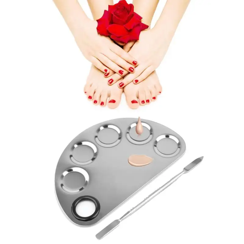 

Stainless Steel 6 Holes Color Nail Eye Shadow Mixing Palette Makeup Beauty Artist Spatula Nail Glue Painting Palette