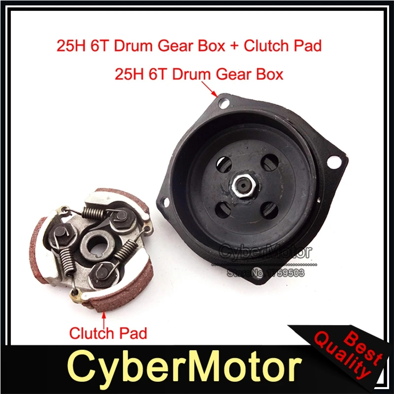 25H 6 Tooth Drum Gear Box With Clutch Pad For 2 Stroke 47cc 49cc Engine Chinese Minimoto Pocket Kids Quad ATV Dirt Bike |