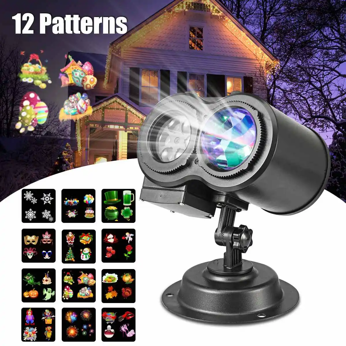 

12 Patterns Remote LED Laser Double Projector Outdoor Lights Waterproof X mas Halloween Party Landscape Lamp Stage Lighting