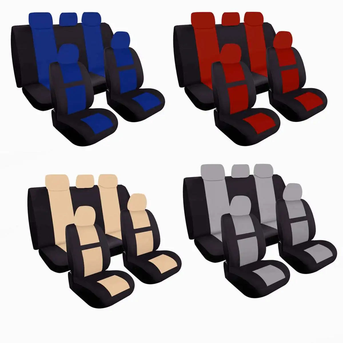 

Full Set Universal 5 Heads Car Front+Rear Seat Bench Covers Protector Cushions Polyester For Auto Truck SUV Beige/Blue/Red/Gray