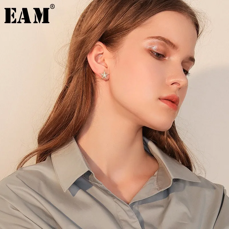 

WKOUD EAM Jewelry / 2019 New Fashion Temperament Rhinestone Inlaid Asymmetric Stars Moon EarringsWomen's Accessories S#R1124