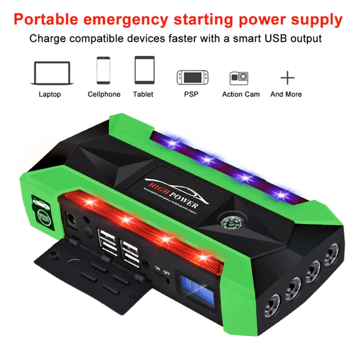 Multi-Function Portable 89800mAh Emergency Battery Charger Car Jump Starter 4 Lamp USB Power Bank Starting Device US/UK/AU/EU