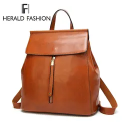 HERALD Модные Качественные Винтаж кожа Для женщин рюкзак большой Ёмкость школьная сумка для девочки-подростка дамы сумка mochila