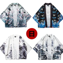 Новинка, кимоно в японском стиле, мантия самурая хаори, Традиционная японская одежда для взрослых с принтом журавля