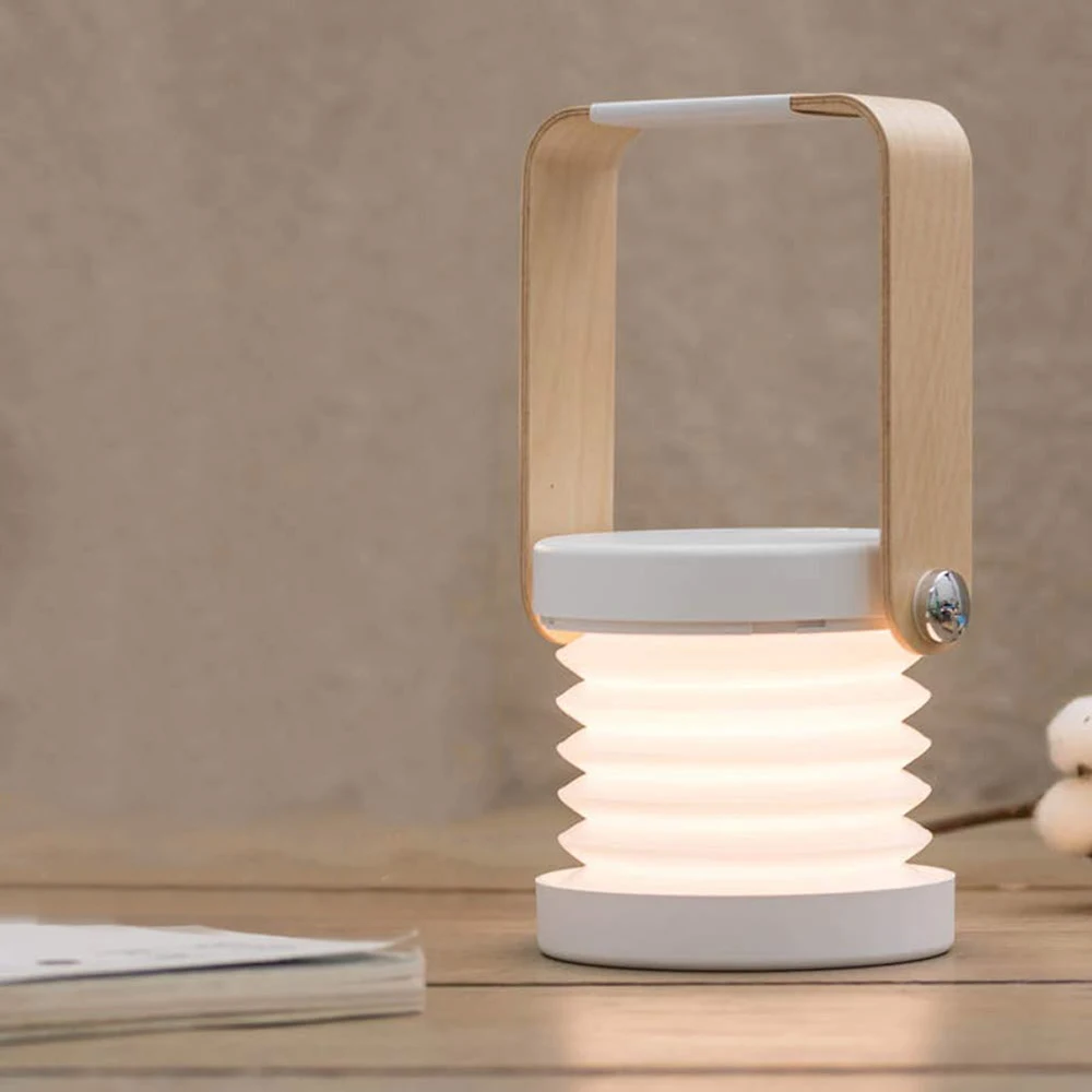 Creative Wooden Handle Portable Lantern Lamp Telescopic Folding Led Table Lamp Charging Night Light Reading Lamp 