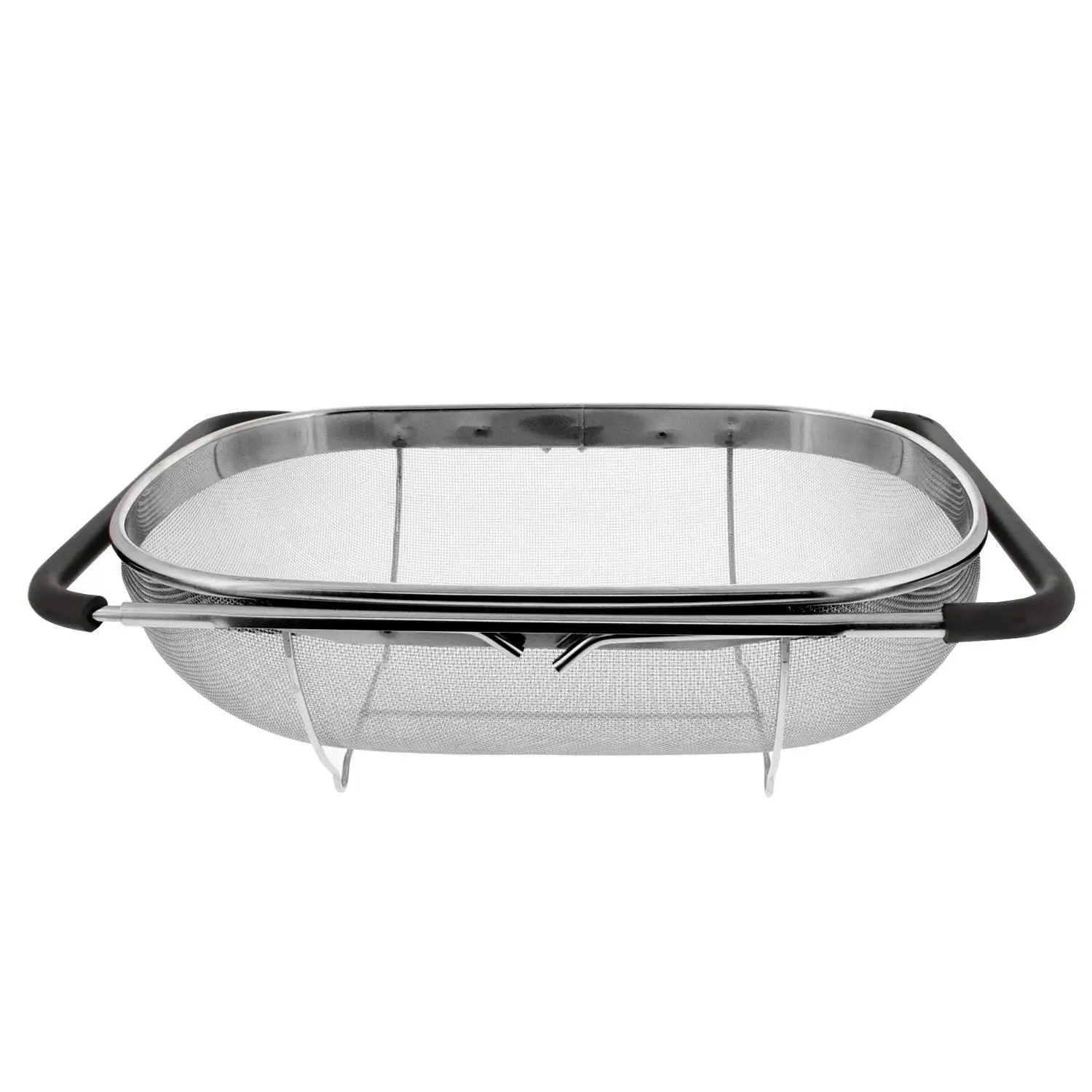 

Premium Quality Over The Sink Stainless Steel Oval Colander with Fine Mesh 6 Quart Strainer Basket & Expandable Rubber Grip Ha